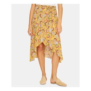 SANCTUARY Womens Gold Floral Midi Hi-Lo Skirt Size: L